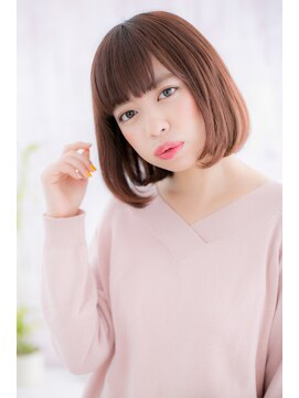 ミック ヘアアンドメイク アップ 駒込店(miq Hair&Make up) 斜めバングで目力UP!ピンクアッシュ小顔前下がりボブa1