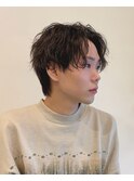 韓国風センターパートシースルーバングメンズ透明感カラー