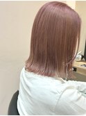 タッセルボブミルクティーピンクベージュ顔まわりレイヤーカット