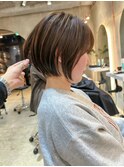 前髪ピンクベージュマチルダボブ【錦糸町/ショート】