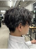 メンズ波巻きパーマ/アップバング/ツーブロックマッシュ/束感