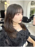 レイヤーロング20代30代アッシュブラックフレンチカジュアル前髪