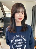 セミロング　顔周りカット　オリーブブラウン　艶髪　原宿表参道