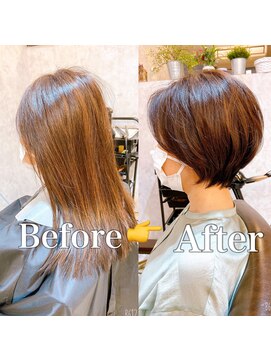 シンミシエル 京都北野白梅町(shinmiciel) ナチュラルショート前髪ありイメチェン30代40代50代60代ショート