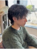 センターパートソフトツイストパーマメッシュマッシュウルフ