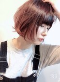 愛されショートボブ×グラデーション×チェリーピンク×ブリーチ