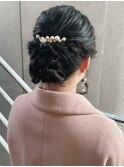後れ毛三つ編み込みシニヨン結婚式二次会ヘアアレンジアップ☆