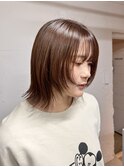  グレージュカラー/ボブウルフ/黒髪/ココアベージュ