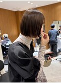 大人ボブ大人ショートボブ切りっぱなしボブ前髪あり前下がりボブ