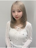 ロングレイヤーかきあげ前髪イメチェンミルクティー10代20代30代
