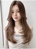 ロングレイヤーハイレイヤーオリーブベージュ内巻きレイヤー