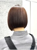 前下がりボブ切りっぱなしボブショートボブチョコレートブラウン