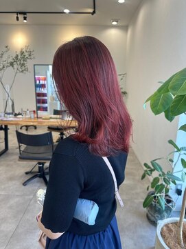 ローブ(L’AUBE) cherry red colorデザインカラーダブルカラーハイライトブリーチ
