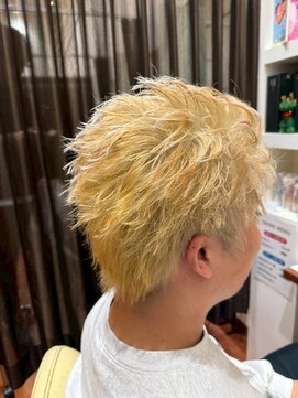 ブリーチカラーハイトーンハイライトツーブロックメンズヘア