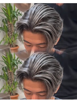 ステラ(STELLA) メンズ/バレイヤージュ/センターパート/ブリーチ＆ダブルカラー