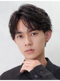 天神大名メンズパーマフェザーパーマセンターパートガイルヘア