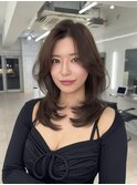 T123ミディアムレイヤーカットグレージュミルクティー韓国表参道