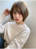 アフロート添田】斜めバングショート毛先パーマアッシュブラウン