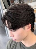天神大名メンズパーマフェザーパーマセンターパートガイルヘア