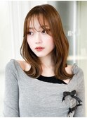 くびれヘアアプリコットオレンジ夏ヘアハイライトカラー