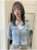 ロングウルフスタイル　ハイレイヤー　色落ちグレー