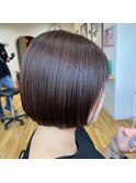 ワンレンボブ　ダークブラウン　丸みボブ