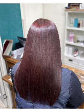 ジーテ 渋谷(gite) トステアストレート×ボルドーカラー「渋谷/髪質改善TR」