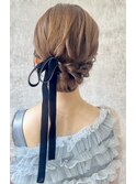 結婚式お呼ばれ編み込みシニヨン／ヘアセット/編み込み/アレンジ