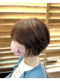 大人可愛い20代30代40代茶髪前下がりショートボブ丸みショート◎