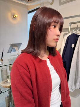 ネルケ 立川(nelke) ハイトーン ピンクカラー 切りっぱなしボブ　ピンクブラウン