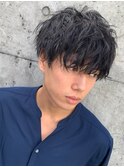 心斎橋シャドウパーマメンズマッシュウルフカット波巻きパーマ
