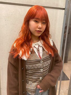 エトレ(etore) 透明感オレンジ/ブリーチカラー/レイヤーカット/ウェーブ