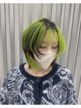 シェア 天王寺(share) ライムグリーン/ブラックカラー/レイヤーカット/天王寺/元太