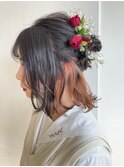 生花を使ったハーフアップアレンジ