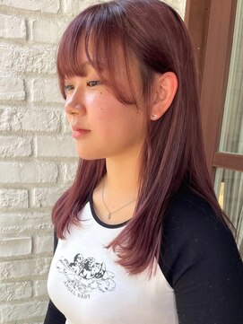 オッジ 西新店(Oggi) パープルベージュ 顔周りレイヤーカット 小顔バング