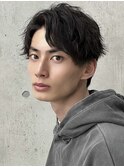 フェザーパーマ/グレーブルーカラー/刈り上げショートパンク