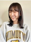 姫カットレイヤーの外ハネミディアム/顔周りレイヤー/くびれヘア