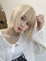 ミルクティーピンクカラーベージュウルフレイヤーナチュラルボブ
