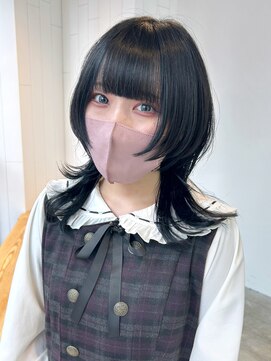 アルバム 池袋(ALBUM) ミディアムウルフ_斜めバンググレージュカラーシルキー_ba450721