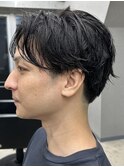 メンズ/アップバング/ツーブロックマッシュ/束感ショート波巻き