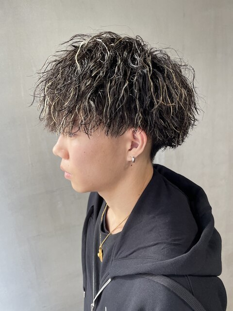 MEN'S HAIR/ハイライト/波巻き/マッシュパーマ/ウルフ