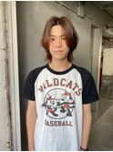 メンズヘア×メンズミディアム×暖色カラー×センターパート