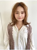オレンジベージュ・ミディアムパーマ