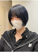 ショートボブ/レイヤーカット/顔周りレイヤー/ネイビーブルー