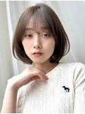 ゆるふわボブ切りっぱなしボブ韓国ボブマロンベージュ