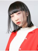 黒髪 ミディアム グレー ワイドバング ブルーグレー 個性派
