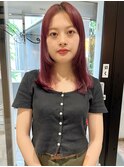 村上/カシスレッド顔周りレイヤーミディアムストレート20代30代