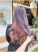 ケアブリーチセパレートカラーピンクパープルレイヤーカット韓国