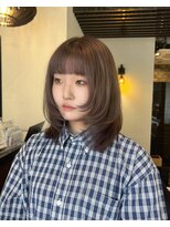 ◆小顔ワンレンミディアム【くびれヘア・ハイライトカラー】