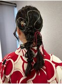 卒業式/ヘアセット/着付け/編み下ろしポニーテール